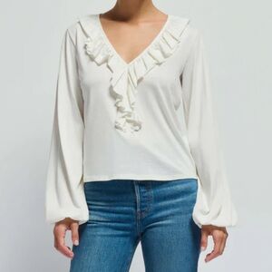 NWT $138 Sz XS Nation Los Angeles Giorgio V Neck Flounce Long Sleeve Top